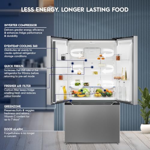 Image of Electrolux 565L 3 Door Side by Side Refrigerator, Bottom Mount Freezer, GreenZone, QuickFreeze, XL Door Bins, Cooling360, French Door, Inverter, UltimateTaste 600, EHE5600D-S, Stainless Steel
