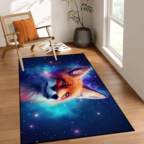Galaxy Fox Rug 3D Cute Foxes Area Rugs for Bedroom Living Room Playroom Boys Kids Cartoon Colorful Carpet Glitter Stars Throw Rugs Floor Mat 59 in x 39 in Galaxy 10 3' x 5' (Rectangular)