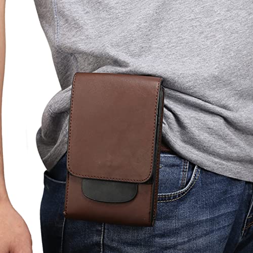 Pochette Téléphone Ceinture Cuir Homme, Étui Ceinture Cuir pour Téléphone Homme, 7.2' Sacoche Telephone avec Porte-cartes Housse Transport Coque Poche Portefeuille avec Boucle Crochet de Ceinture Clip