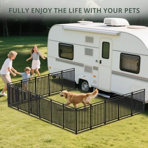 Image of Dog Fence Outdoor Indoor, 32 inch Inch Height 8 Panels Dog Playpen for Large /Medium /Small Dogs Metal Dog Pen for Yard Camping and RV | Black-Silver