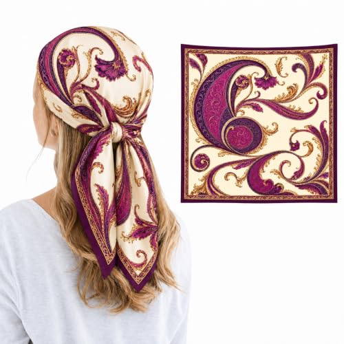 Image of Satin Square Head Scarf for Women, Floral Printed