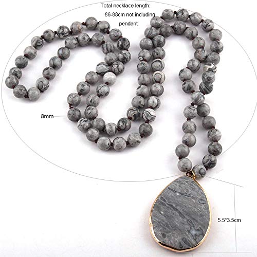 Collar de cuentas de mujer hecho de piedra anudada fina con pendientes a juego 2