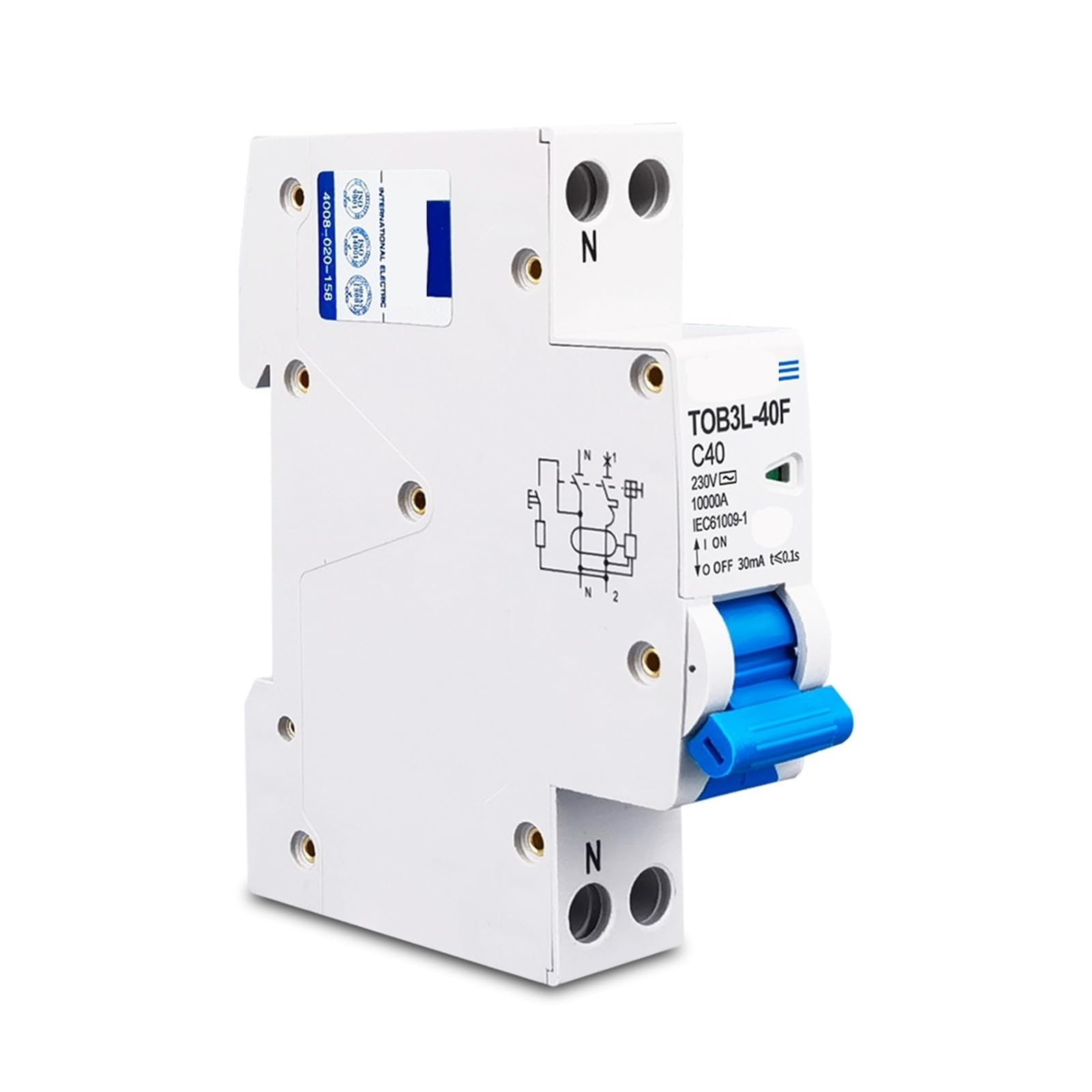Disyuntor diferencial automático RCBO de 18 mm, 1P+N, 10 KA, con protección contra sobrecorriente, CA 230 V, 1 unidad(32A)