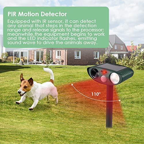Humutan Ultrasonic Dog Mosquito Repellent, Outdoor Powered and Non-Windproof ultrasonic pest Repellent, cat Repellent with Motion Sensor and cat, Dog, Bird and Skunk Flash Sound generators