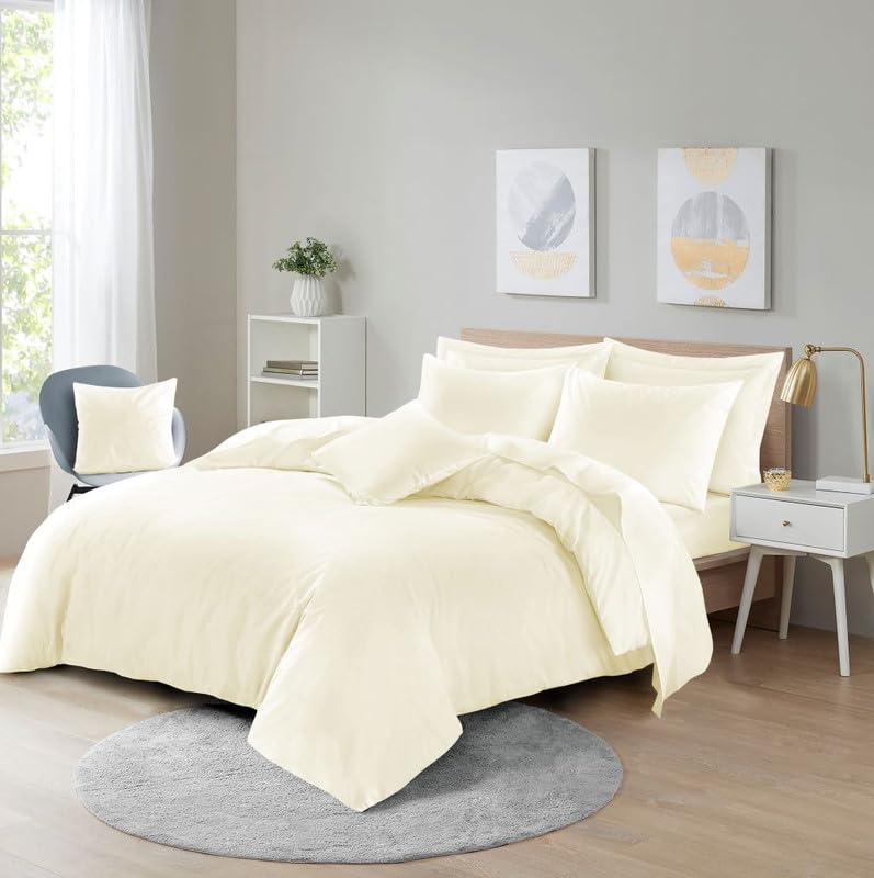 Luxury Super Soft Fitted Sheets and Duvet Cover Set Double Cream Easy Care 25cm Deep Soft and Warm (DUVET D cream) — image 1
