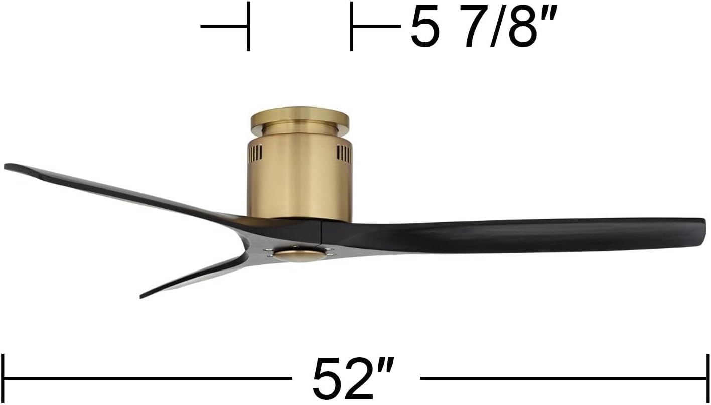 Casa Vieja 52" Windspun Modern Indoor Ceiling Fan 3 Blade Remote Control Brass Finish Motor Black Finish Wood Blades Bedroom Living Room Kitchen Dining Office Hugger DC Motor Flush Mount Low Profile
