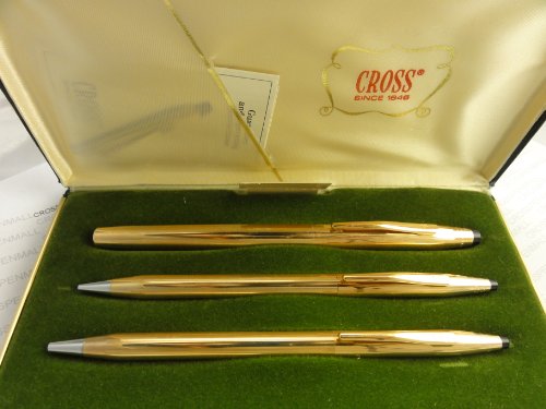 Cross Made in The USA Century Classic Trio of 14K Rolled/Filled Rollerball Pen, Ball-Point Pen and 0.9MM Pencil Combo Set in Original Leather Box. Very Rare Made in Lincoln Rhode Island, USA