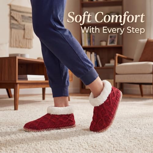Image of cosyone1997 Cable Knit Slipper Socks for Women Non Slip Soft Sole | Fuzzy sherpa lining, gripper dots, flexible bootie coverage and machine washable care for warm, comfortable indoor wear