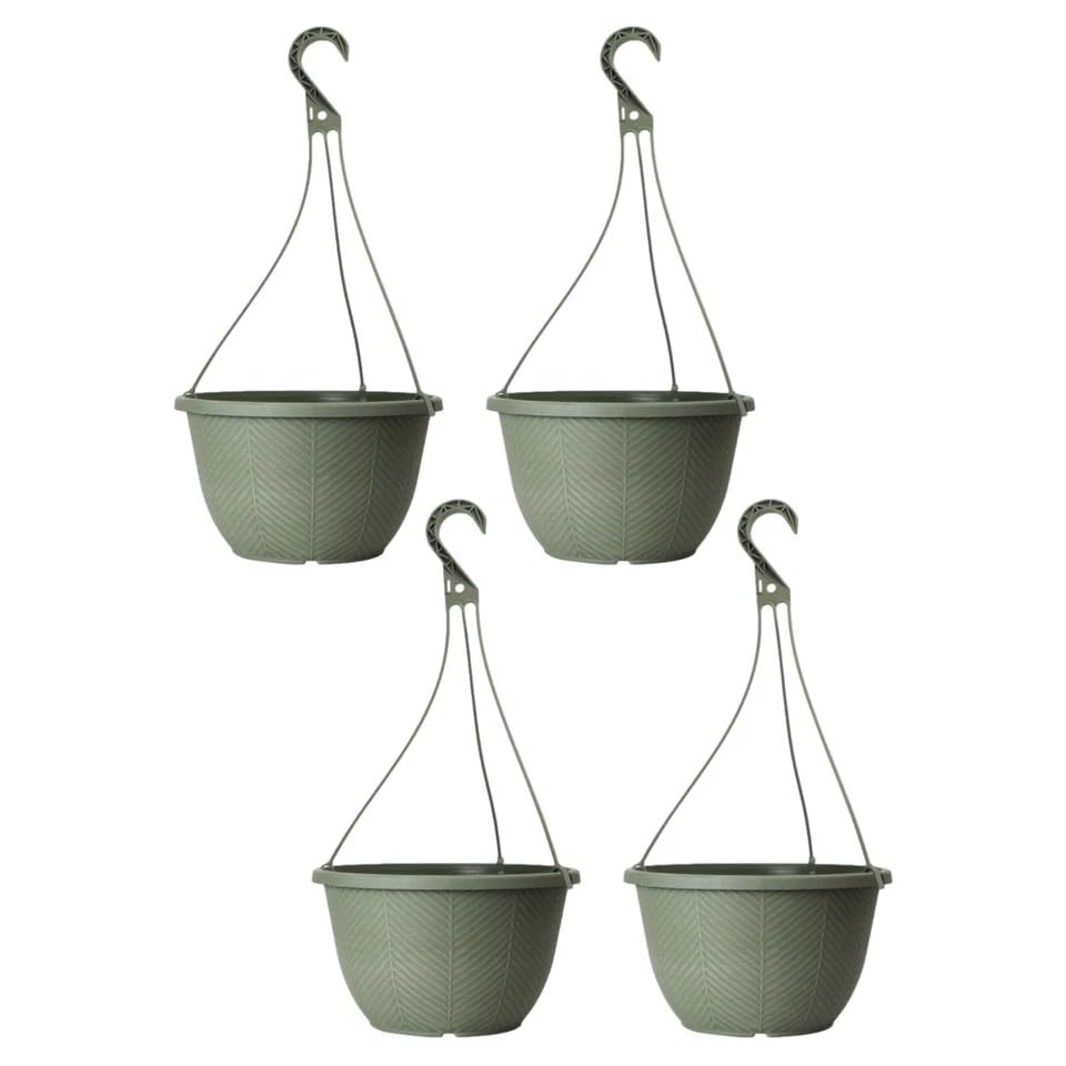 Fyne-Finds Round Plastic Green Hanging Basket 30cm,12inch Plant Pot 8L Home Garden Hook Planter Weatherproof, Drainage Hole, UV-Resistant, Frost Proof (4)