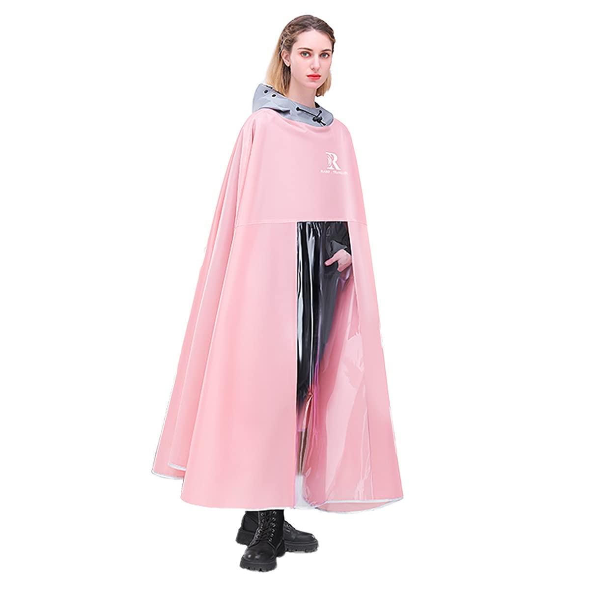 Peleryna przeciwdeszczowa rowerowa Poncho na rower E-Bike Pokrowiec na hulajnogę Pojedyncze wiatroszczelne Ponczo przeciwdeszczowe z kapturem unisex(Pink,Medium)