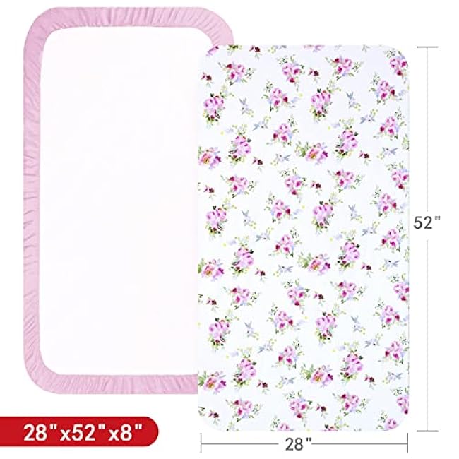 Crib Sheets Girls 4 Pack, Fitted Crib Sheets for Standard Size Crib and Toddler Mattresses, Soft and Breathable Baby Gift Girl Set, Floral