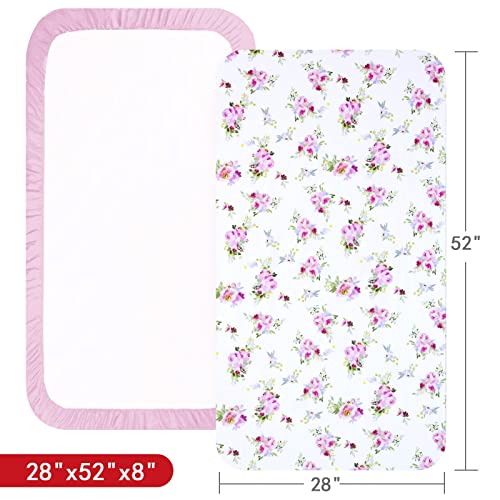 Image of Moonsea Crib Sheets for Girls 4 Pack, Fitted Crib Sheets for Standard Size Crib and Toddler Mattresses, Soft and Breathable Baby Gift Girl Set, Floral, 52 inchX28 inch