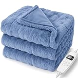 HAGOOGI 電気毛布 敷き 掛け兼用 節電 190×130cm 10段階温度調整 8Hタイマー付き 電気毛布洗える 速暖 恒温加熱 頭寒足熱 ダニ退治 電気敷毛布 電気ブランケット 防寒対策 肩掛け 膝掛け 厚手生地 ふわふわ 両面使え 暖房器具 (ディープシーブルー)