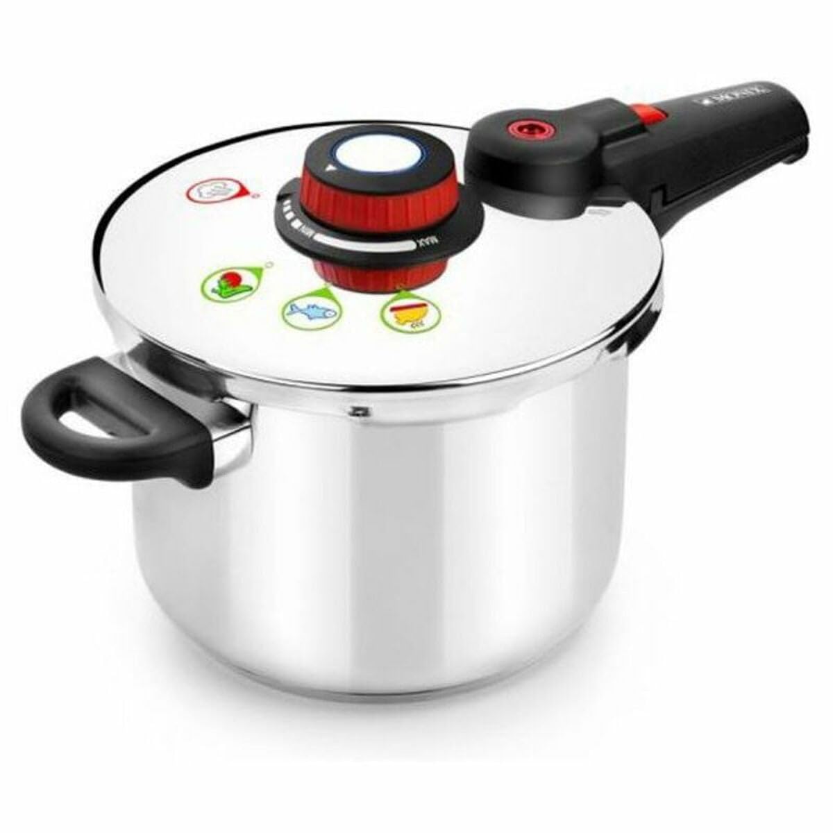 MONIX Selecta | Duo Set pentole a pressione rapide 4 e 6 litri con Sistema di selezione degli alimenti e Chiusura automatica, Acciaio inox 18/10, Argento, 2 Unità
