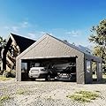 COSIEST 20'×20' Storage Shelter Outdoor Gable Roof Carport with Removable Side Walls, Heavy-Duty Garage Canopy Weatherproof PE Cover, Multi-Purpose Vehicle/Tractor Shed for Backyard/Driveway/Farm