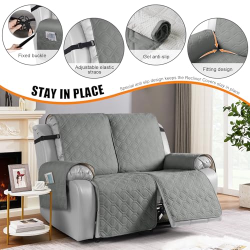 Image of VANSOFY Waterproof Recliner Loveseat Covers Washable, Gray,2 Seater | 1-Piece, Non-Slip with Elastic Straps, Sofa Cover with Pocket for Dogs, Pets
