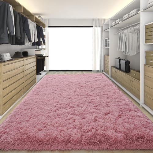 KING DARE Large Shag Area Rug 6x9 for Living Room, Plush Fluffy Rug for Bedroom and Nursery, Non-Slip Fuzzy Shaggy Carpet for Kids Girls Room Dorm Home Decor Aesthetic, Blush