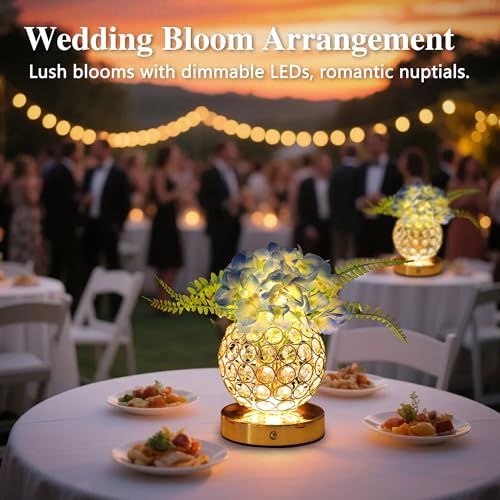 Image of Blue Artificial Hydrangea Flower Lamp, 3 Color Dimmable Touch Control Night Light, Christmas Birthday Gifts for Women, Artificial Hydrangea Flower Table Lamp Decor for Bedroom Bar Coffee Shop Wedding