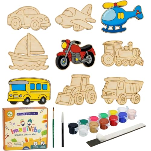Image of ImagiVibe Paint Your Own 9 Transport Vehicles Fridge Magnet DIY Kit for Kids | Transport Theme MDF Painting Craft Set | Creative Art & Craft Activity | Made in India (Transport)