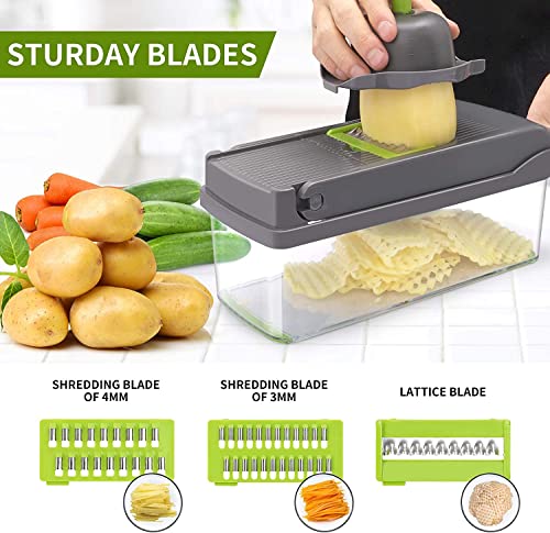 Multifunctional 13-In-1 Vegetable & Fruit Chopper, 8 Interchangeable Blades, Onion Chopper, Mandolin Slicer, Cutter For Veggies With Colander Container, Kitchen Tool For Salad Potato Carrot Garlic #TOP3