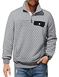 JMIERR Mens Quilted Sweatshirt Vintage Long Sleeve Outdoor Stand Collar 1/4 Zipper Pullover Sweatshirts Fall Fashion Clothing with Pocket, 2XL, Light Grey