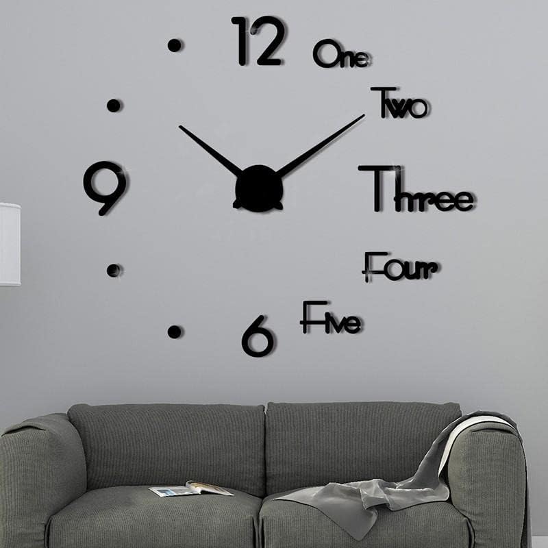 Frameless 3D Mirror Sticker Large Analog Wall Clock for Home & Office Decorations (Black, Adjustable Size), Acrylic