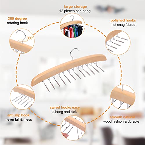 3 Packs Tank Top Hangers Space Saving, Tank Top Organizer Bra Hangers For Closet With 72 Foldable Metal Hooks, Wooden Tie Storage Hanger Rack For Camisoles, Bras, Belts, Scarfs #TOP4