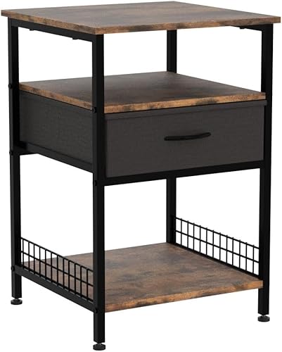 Miniatura 5 de EnHomee Juego de 2 mesitas de noche mesas auxiliares con estante abierto de 3 niveles y cajón negro juego de 2 mesitas auxiliares para dormitorio