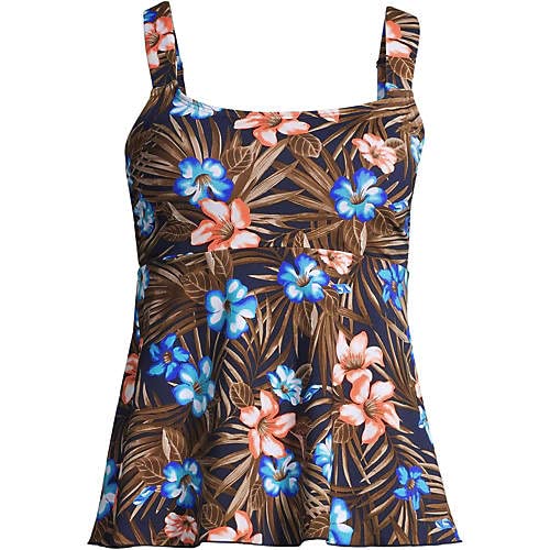 Lands' End Womens Chlorine Resistant Flutter Scoopneck Tankini Top Deep Sea Navy Tropic Palm Regular Medium4