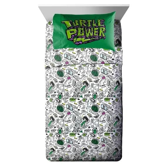 Jay Franco Teenage Mutant Ninja Turtles Kids 4-Piece Full Sheet Set, Microfiber, White, Nickelodeon, 81" (W) x 96" (L)