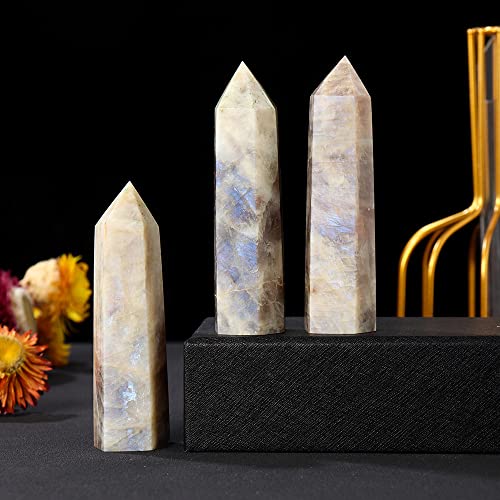 Varita de piedra lunar azul oscuro de 8-10 cm con punta de cristal hexagonal 7