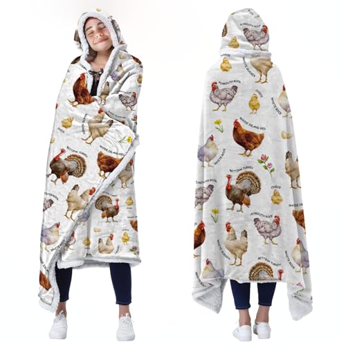 Bestshop Farm Rooster Hooded Blanket for Adults Soft Fleece Chicken Gifts for Christmas Cozy Chicken Blanket Hoodie Rooster Decor Stuff Turkey Gifts 47X71