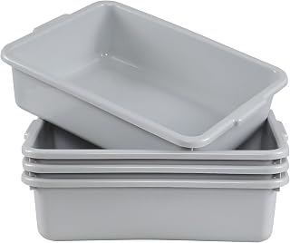 13 Liters Commercial Plastic Bus Boxes, Plastic Bus Tubs for Restaurant, Gray, 4 Packs