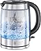 Russell Hobbs Hervidor de Agua Eléctrico Clarity - 1 litro, 2200 W, Filtro Brita, Indicador Cambio de Cartucho, Diseño de Cristal, Iluminación Azul, Detalles en Acero Inoxidable, Plata - 20760-57