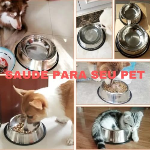 KIT 2 TIJELAS COMEDOURO BEBEDOURO DE INOX 500 ML M NÃO ENFERRUJA POTE RAÇÃO ÁGUA COMIDA VASILHA 21CM