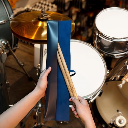 Musiin PU Leather Drumstick Bag Drum Stick Holder for Storage and Carrying, Drum Stick Storage Handbag and Carrying Case, Drum Accessories (Dark Blue)