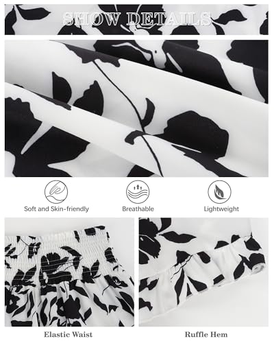 IEEILULU Wide Leg Pants for Women - Beach Pants for Women Flowy Floral Palazzo Pants High Waisted Pants Beach Vacation Outfits White Black Flower M — view 5