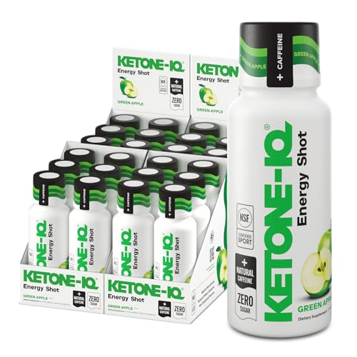 Ketone-IQ Ketone Energy Shots - 100mg Green Tea Caffeine, 5g Exogenous Ketones, and B Vitamins - 24 On The Go Caffeine Shots - Fast Acting Energy Drink (Green Apple)