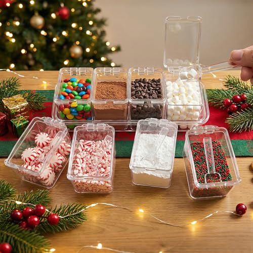 Wiojtry 8 Pcs Hot Cocoa Bar Supplies Clear Acrylic Sugar Bowls and Seasoning Spice Box with Cover and Spoon Cocoa Marshmallows Peppermints Chocolate Chips Storage Container for Hot Chocolate Bar by Wiojtry - Image 6