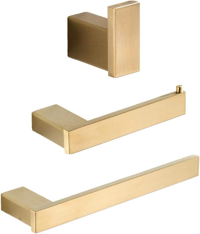 AOTAKE 3-Piece Gold Brushed Bathroom Hardware Accessories Set Toilet Paper Holder Robe Hook Towel Ring (Set)