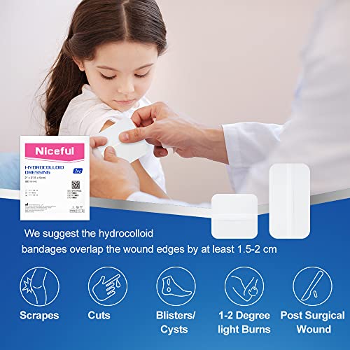Niceful 10 Pack Hydrocolloid Bandages, 2"X2" Hydrocolloid Dressing Extra Thin For Light Exudate, Hsa Fsa Eligible, Sterile Waterproof Wound Dressing, Highly Absorbent Bed Sore Bandages Faster Healing #TOP4