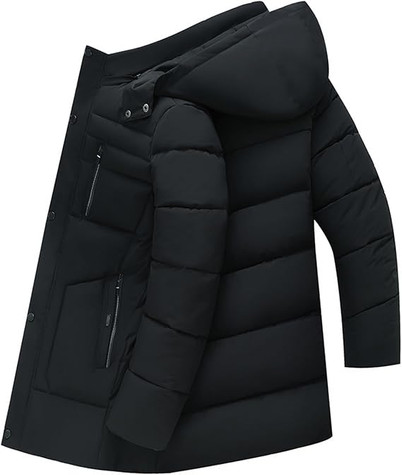 Men's Down Winter Jacket Thicken Lined Removable Hooded Long Anorak Parka Padded Warm Snow Coat for Travel Outdoor Hiking(4XL, Black)