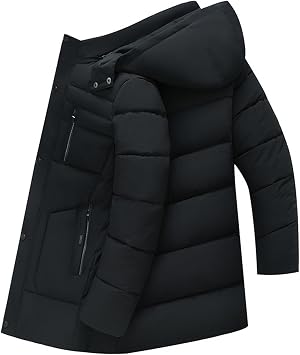 Men's Down Winter Jacket Thicken Lined Removable Hooded Long Anorak Parka Padded Warm Snow Coat for Travel Outdoor Hiking(4XL, Black)