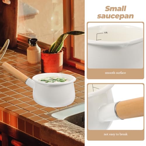 Casserole pour cuisson bébé et sauces douces, pot à lait émaillé avec manche bois