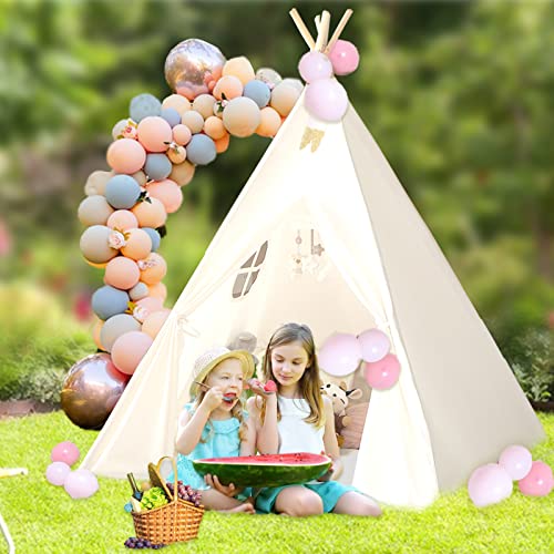 Sumbababy Teepee Tent for Kids with Carry Case, Natural Canvas Teepee Play Tent, Toys for Girls/Boys Indoor & Outdoor Playing (Teepee Tent with mat)