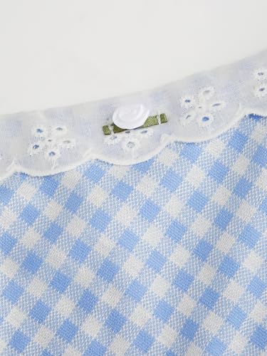 Image of CIDER Womens Summer Gingham Dress Plaid Tie Spaghetti Strap Sleeveless Lace Trim Cute A Line Casual Mini Dresses Sundress