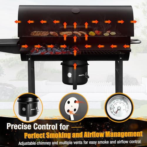 SUNLIFER Charcoal BBQ Grills Outdoor: Spacious Barrel Barbecue Grill with Side Front Table - Premium BBQ Smoker Combo for Backyard Cooking Patio Grilling Tailgating Party Camping Picnic by SUNLIFER - Used condition - Image 8