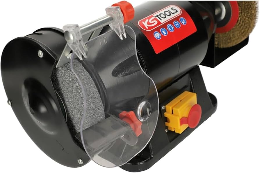 KS Tools 500.8461 Drehmaschine 520 W – Mit Schleif- Und Bürstenaufsatz, 150 Mm, Verstellbarer Schutz