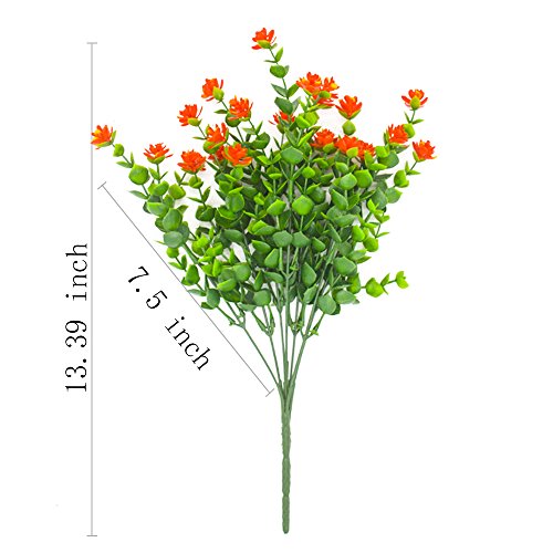 Artificial Flowers, Fake Outdoor UV Resistant Plants Faux Plastic Greenery Shrubs Indoor Outside Hanging Planter Home Kitchen Office Wedding, Garden Decor (Orange Red) - Thumbnail 7