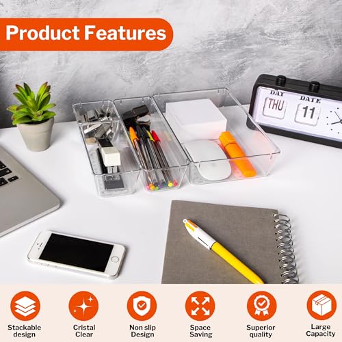 Stackzy Drawer Organiser Set – Makeup Organiser Tray for Drawers – Clear Cosmetics Container Tray for Bedroom – Utensil Cutlery Set Divider – Kitchen Storage & Organisation – 12pack - Image 4